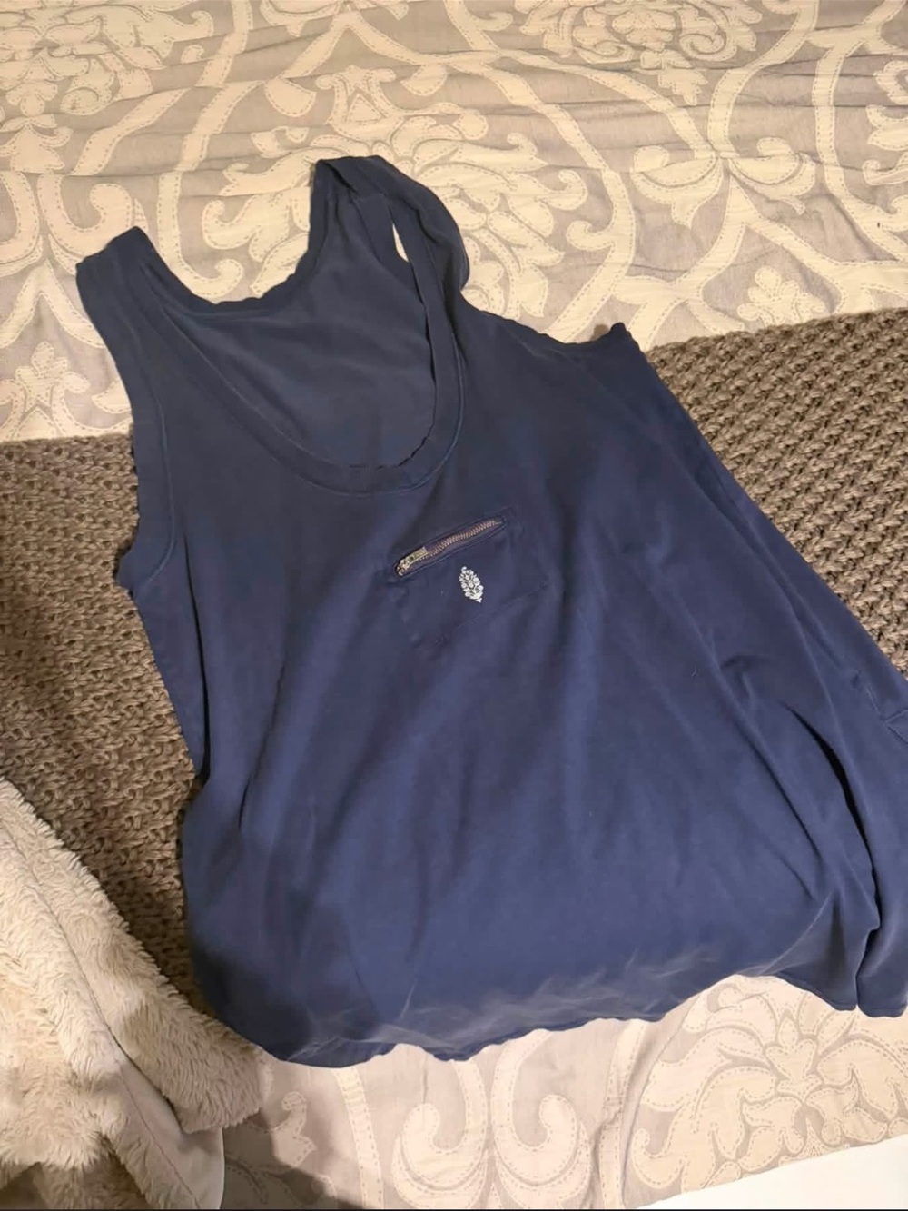 Free People Navy Sleeveless Tank with Front Zip Detail